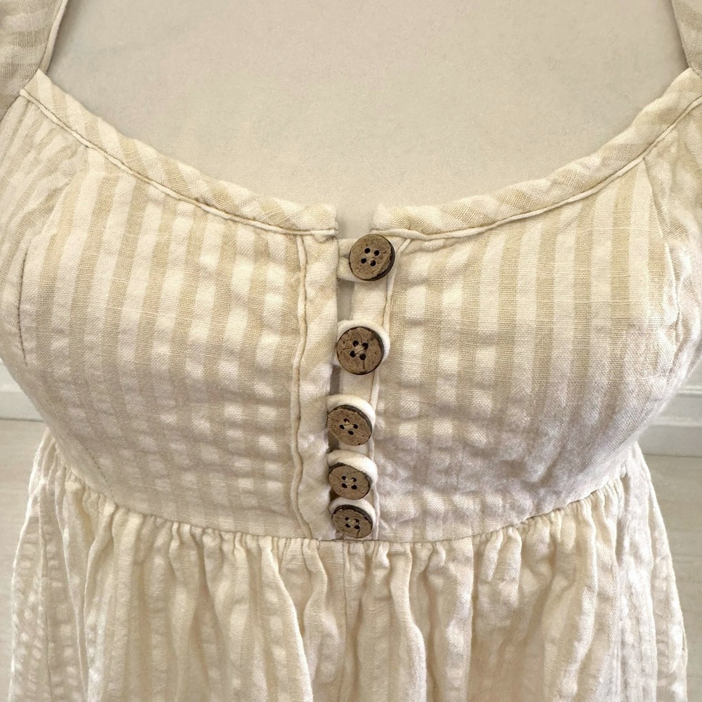 URBAN OUTFITTERS Cream Gingham Puff Sleeve Square Neck Mini‎ Dress S P - Picture 6 of 9